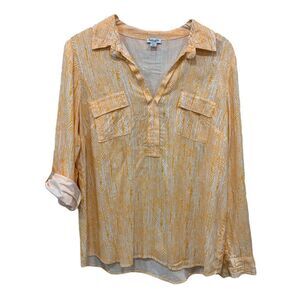Splendid Size XL Orange Ivory Popover‎ Top Blouse